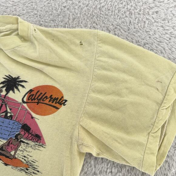 Vintage Venice California Shirt Mens S Yellow Sunset Surf Beach 80s Tee Thrashed - Picture 6 of 14